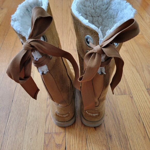 UGG KoolaBurra 7 Tan Boots Leather Fleece Lined‎ Back Lace Tie ANDRAH - Picture 6 of 10